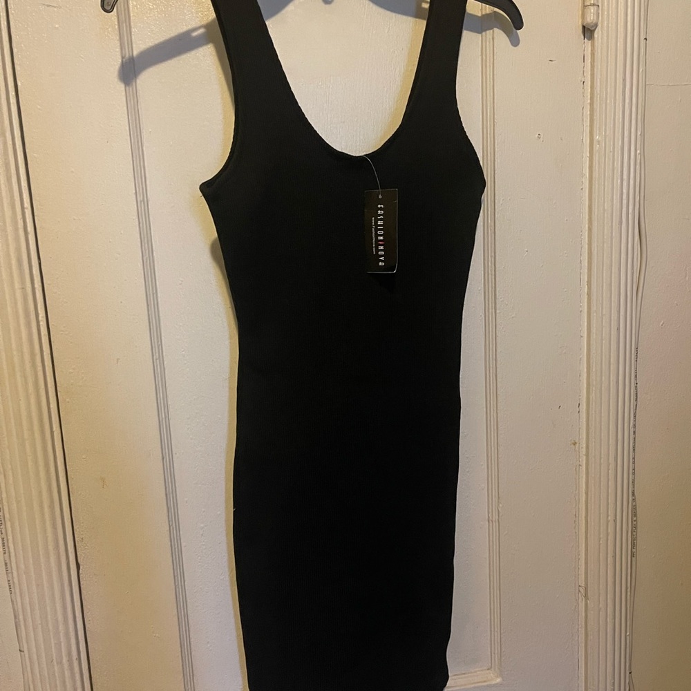 Black Ribbed Tank Dress - Sleeveless Bodycon